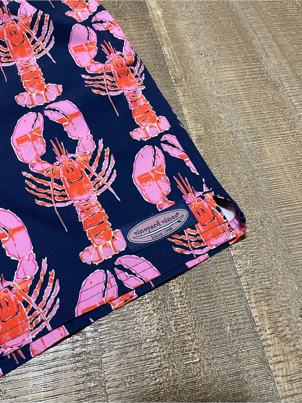 Youth Vineyard Vines Navy Lobster Print Swim Trunks - Nantucket Red Detail - Picture 3 of 4